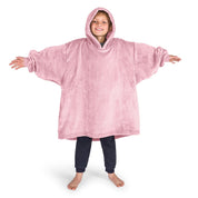 A boy wearing a cozy hooded blanket.