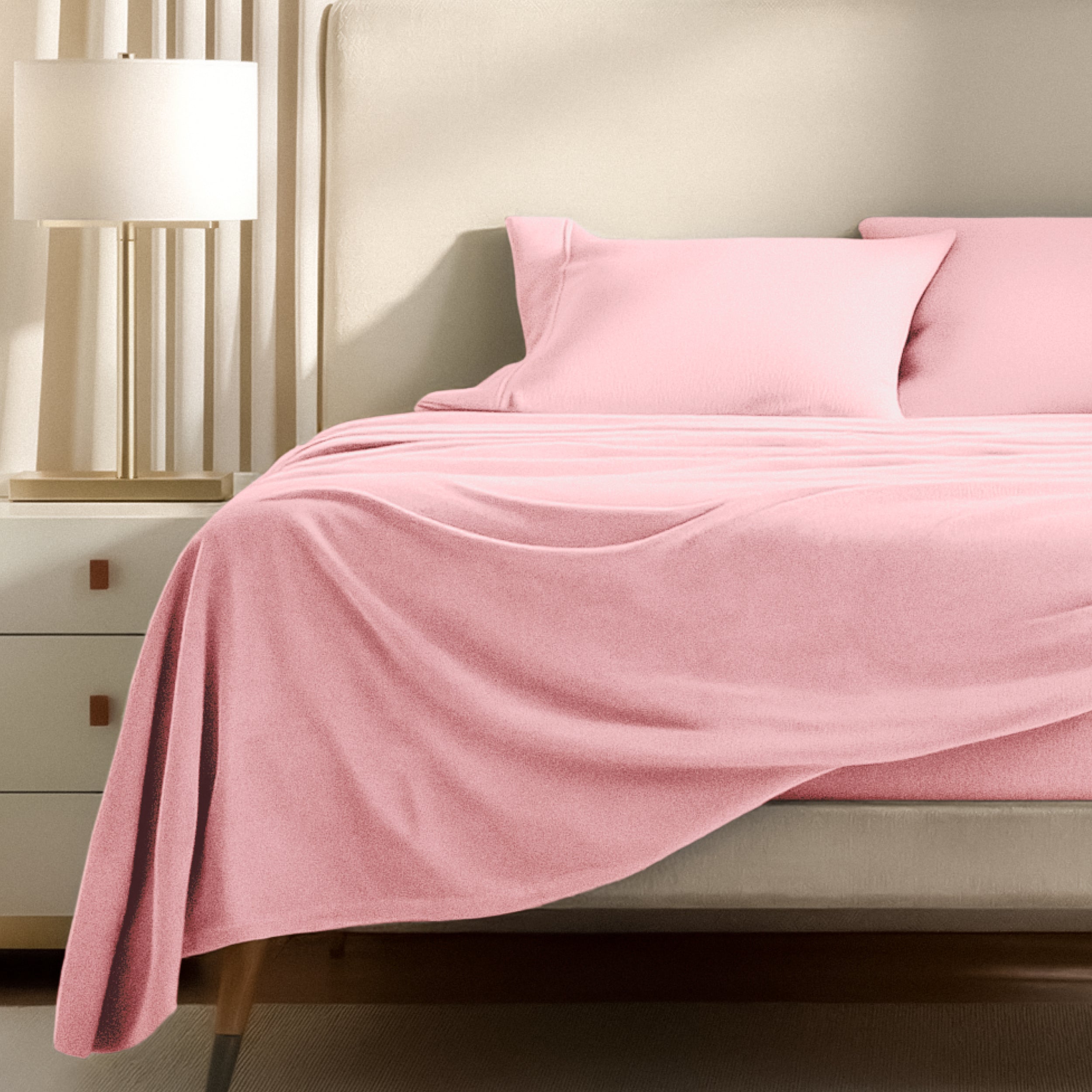 Polar fleece sheets on a bed