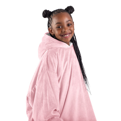 Close up of a sherpa wearable blanket on a child