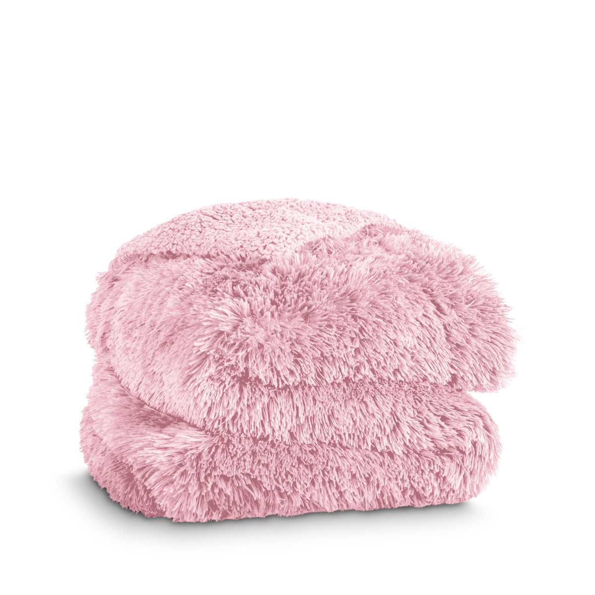 A shaggy faux fur blanket folded