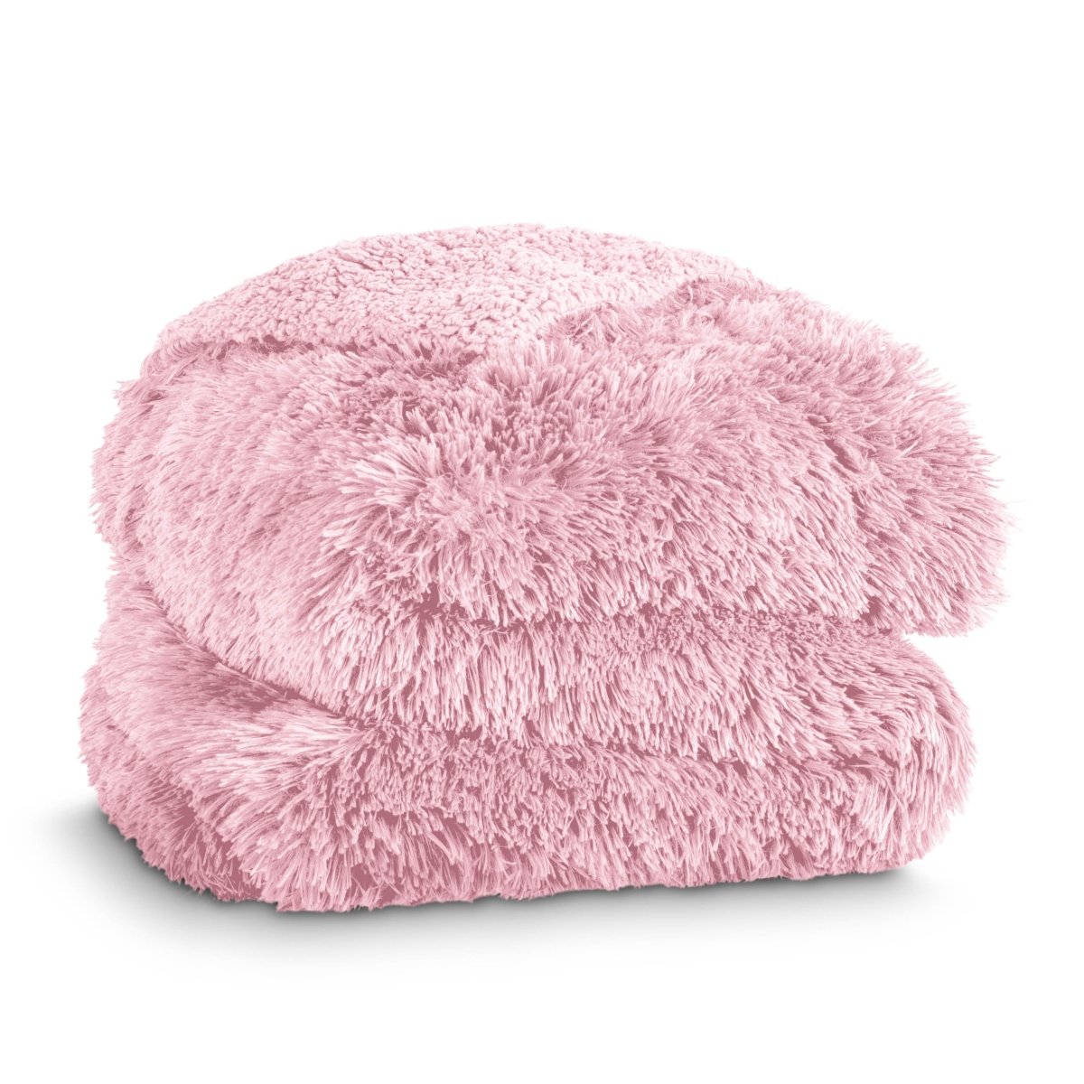 A shaggy faux fur blanket folded neatly