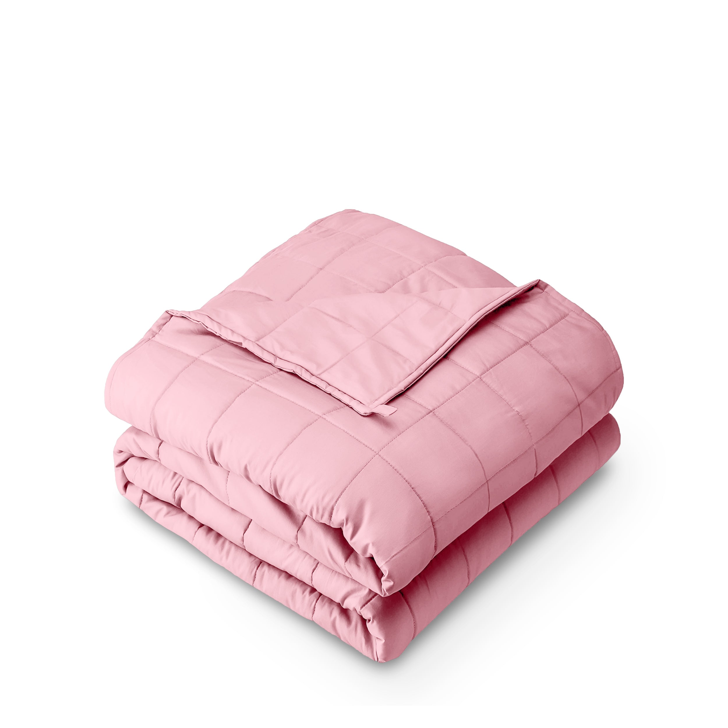 A folded cotton weighted blanket with a white background