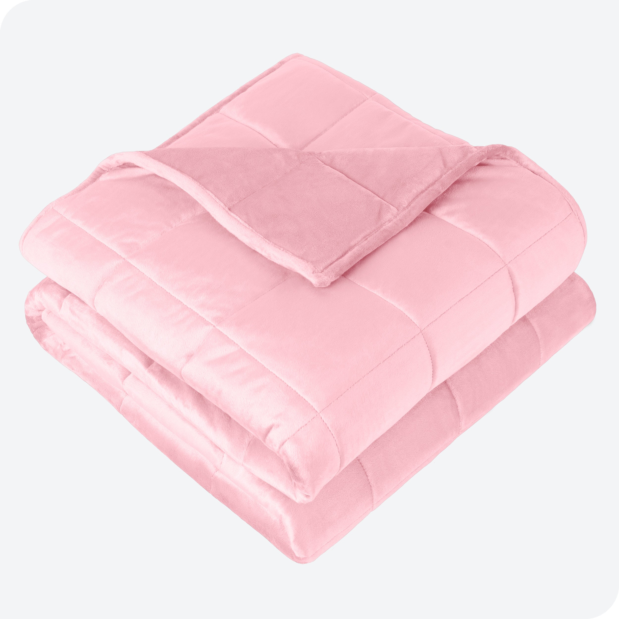 A minky weighted blanket folded neatly on a white background.