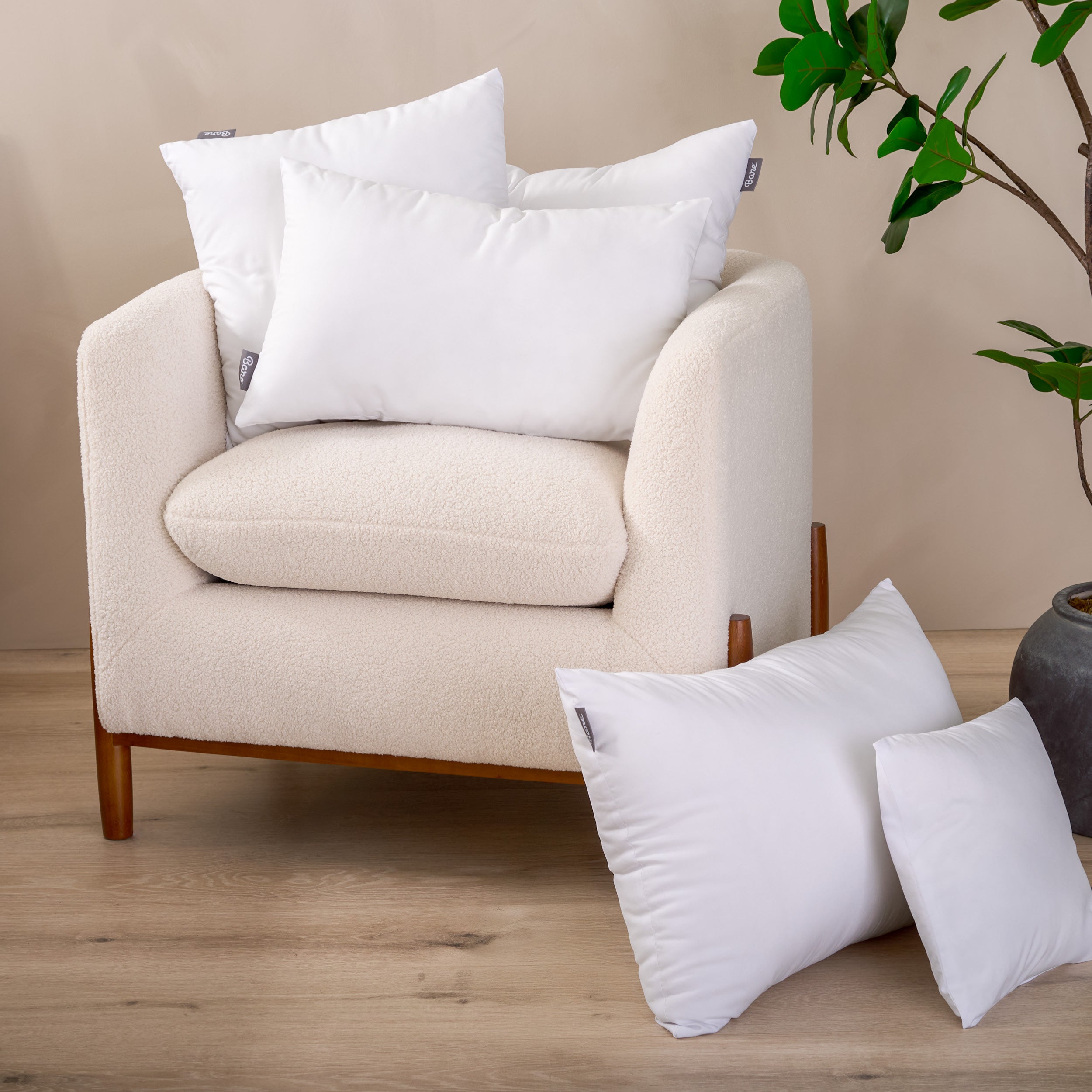 Pillow inserts on a chair and on the floor