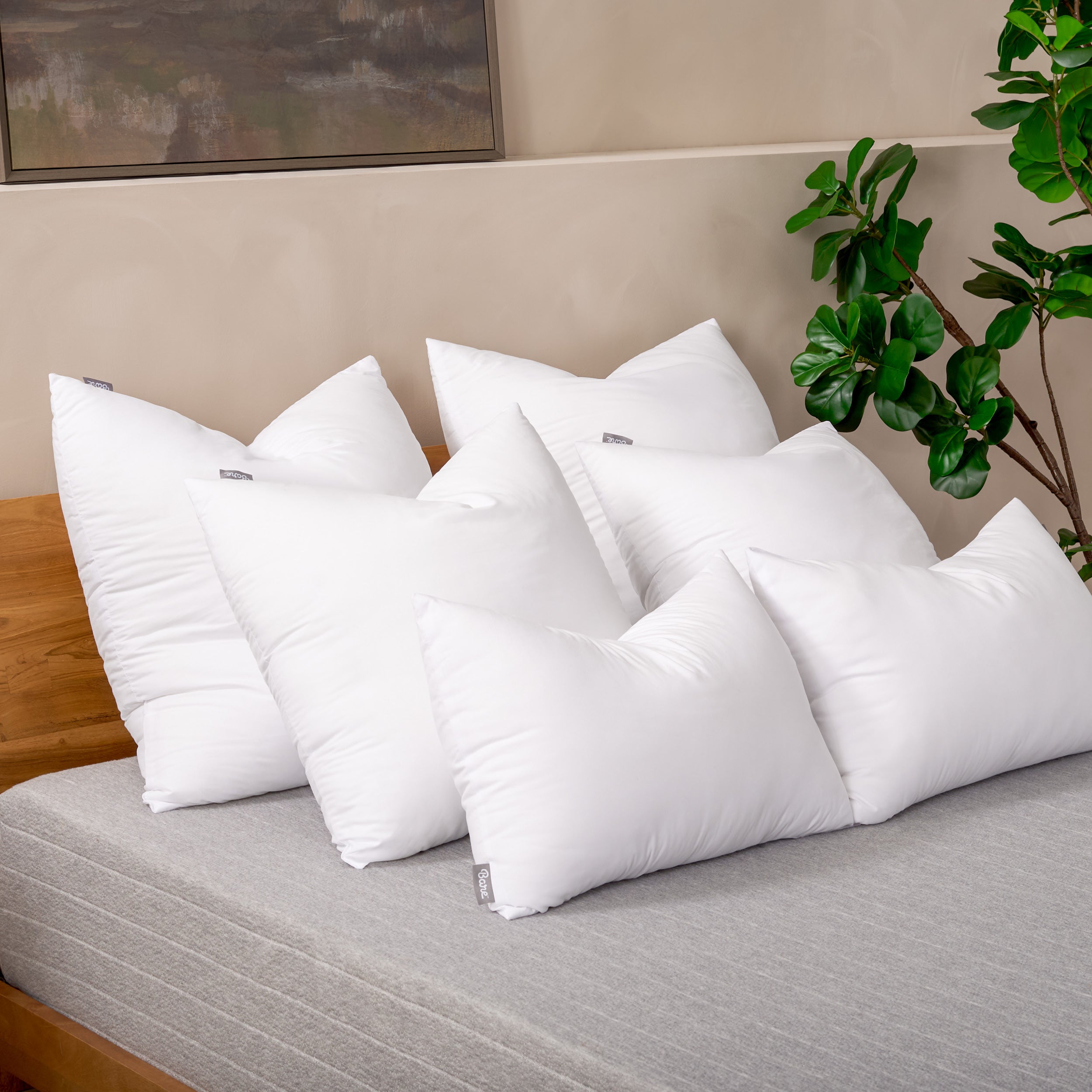 6 pillow inserts on a bed