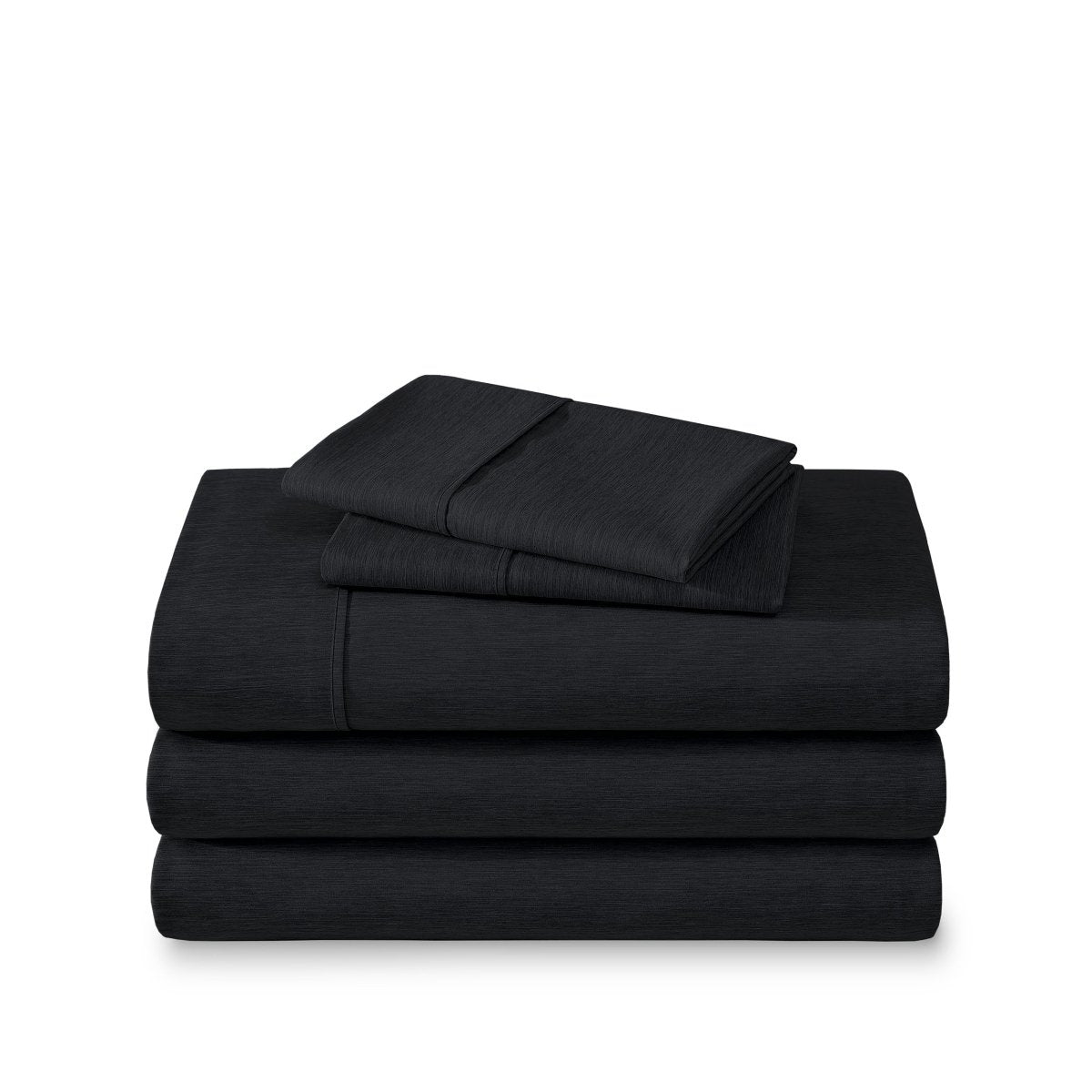 Microfiber sheet set folded and stacked