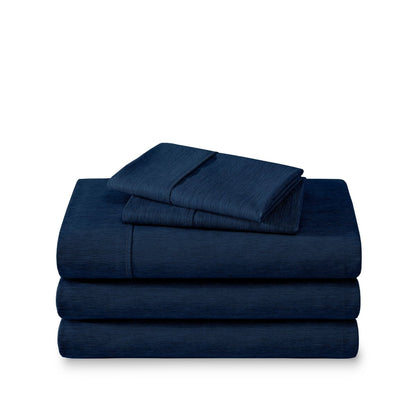 Microfiber sheet set folded and stacked