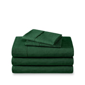 Microfiber sheet set folded and stacked