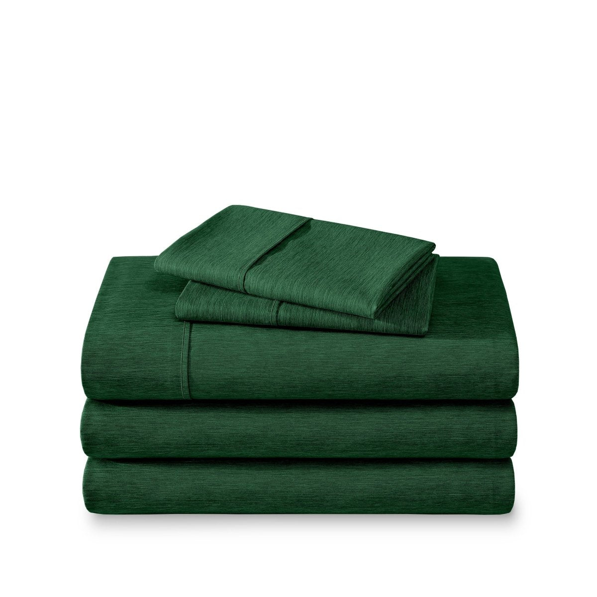 Microfiber sheet set folded and stacked