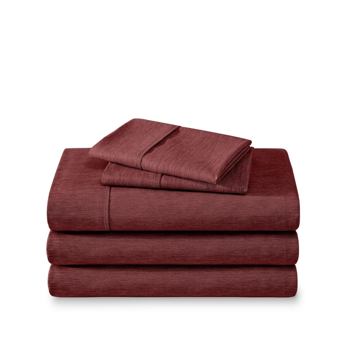Microfiber sheet set folded and stacked