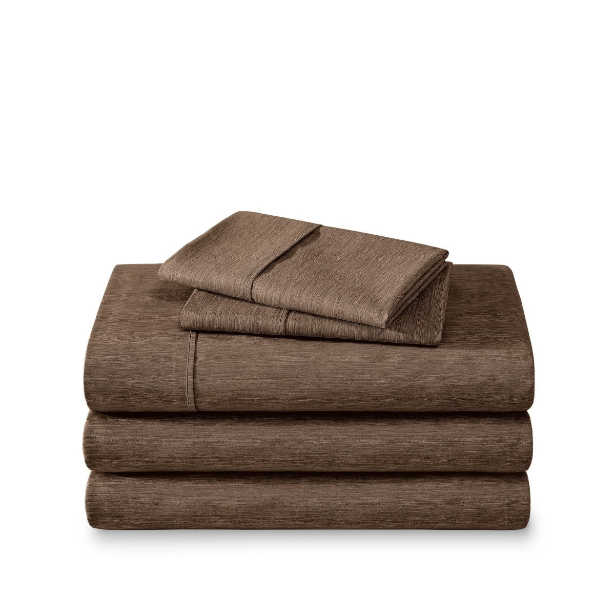 Microfiber sheet set folded and stacked