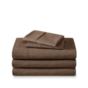 Microfiber sheet set folded and stacked