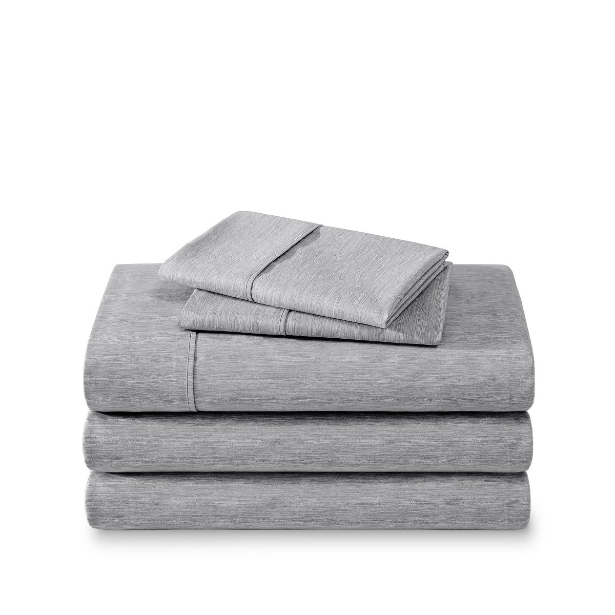 Microfiber sheet set folded and stacked