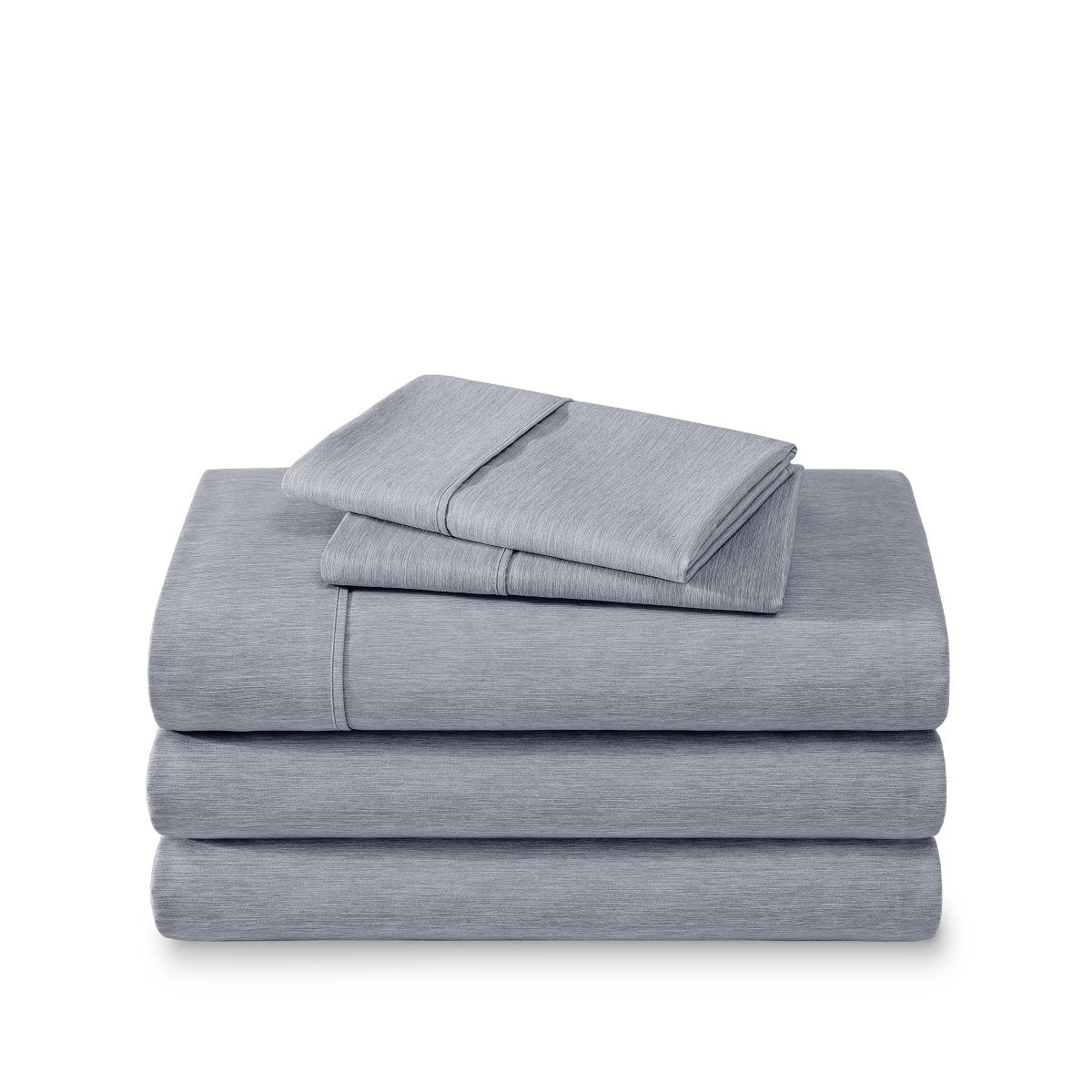 Microfiber sheet set folded and stacked