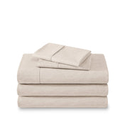 Microfiber sheet set folded and stacked
