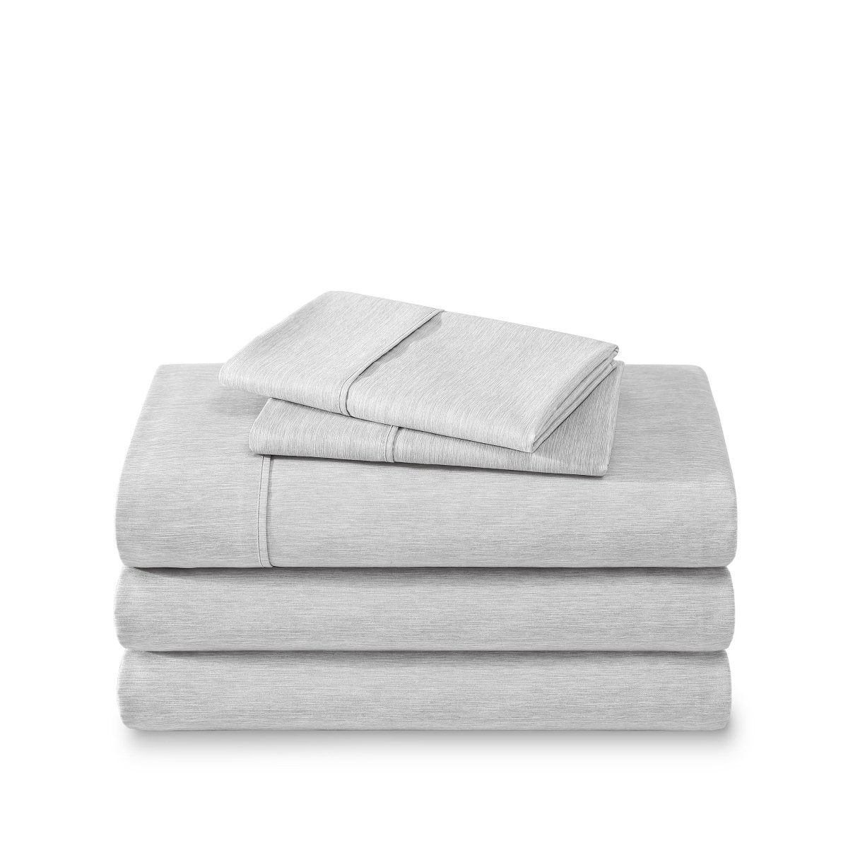 Microfiber sheet set folded and stacked