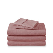 Microfiber sheet set folded and stacked