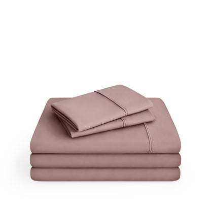 Microfiber sheet set folded and stacked