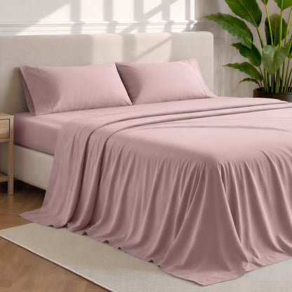 Microfiber sheets and pillowcases in a bedroom stetting