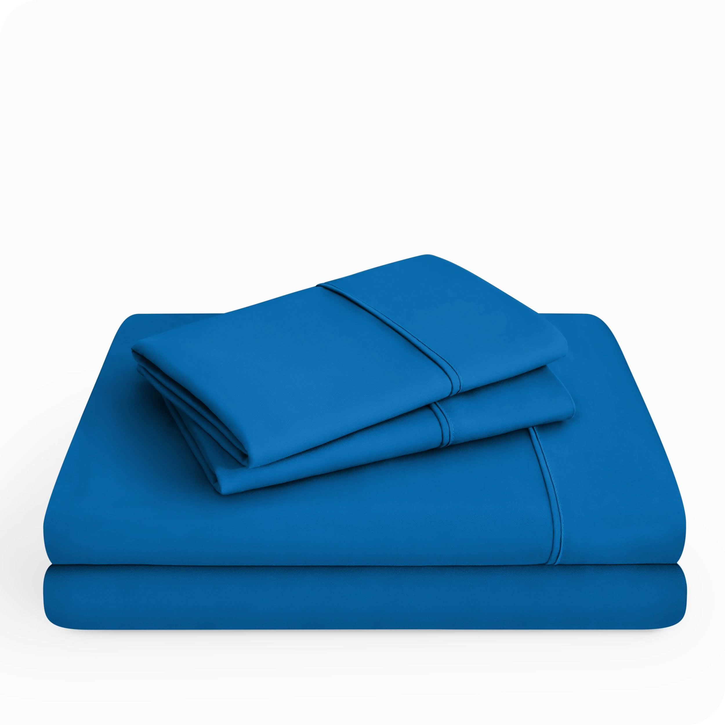 Microfiber sheet set folded and stacked neatly.