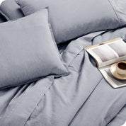 Close up of a bed in a bag set on a mattress