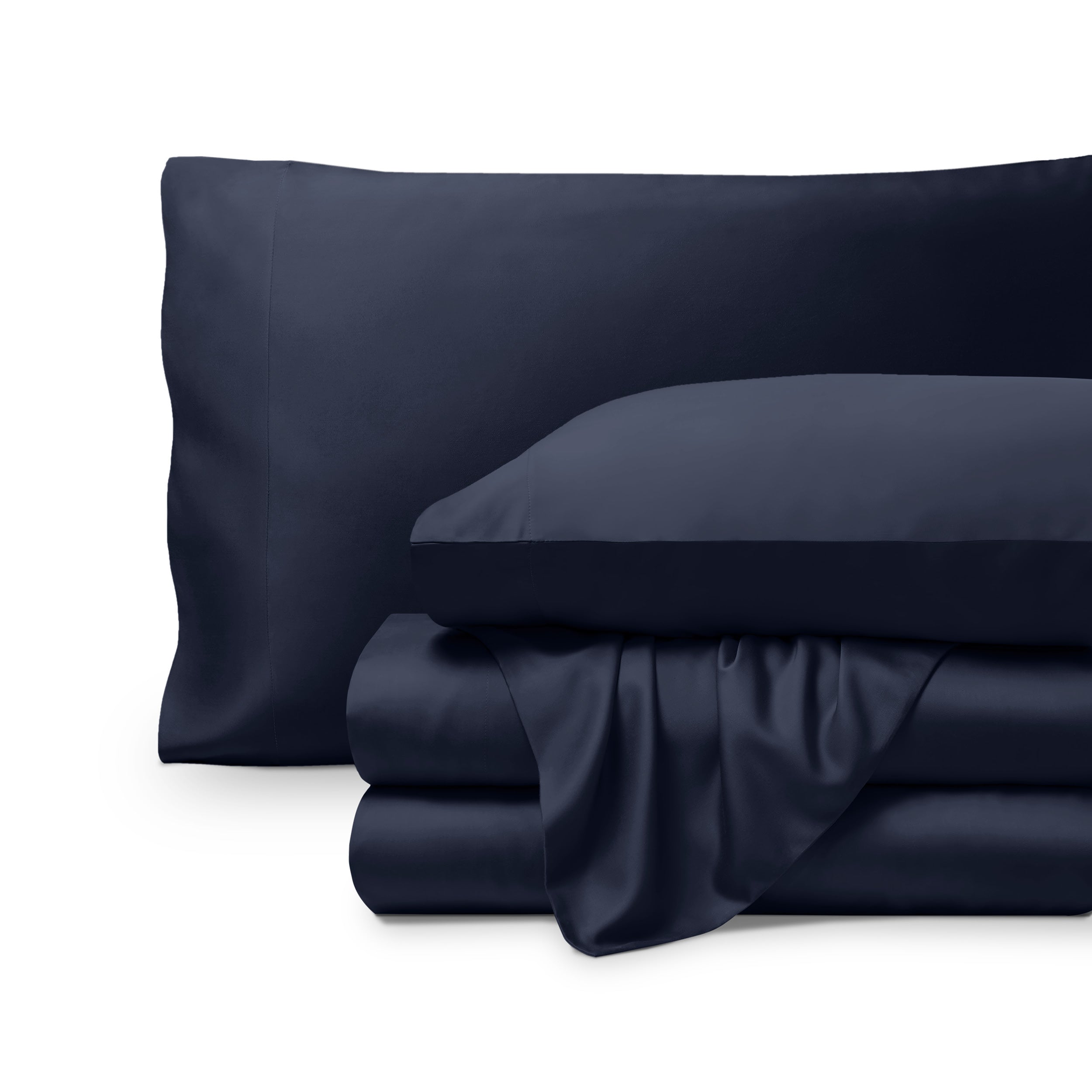 Bamboo pillowcases and sheets set on a white background