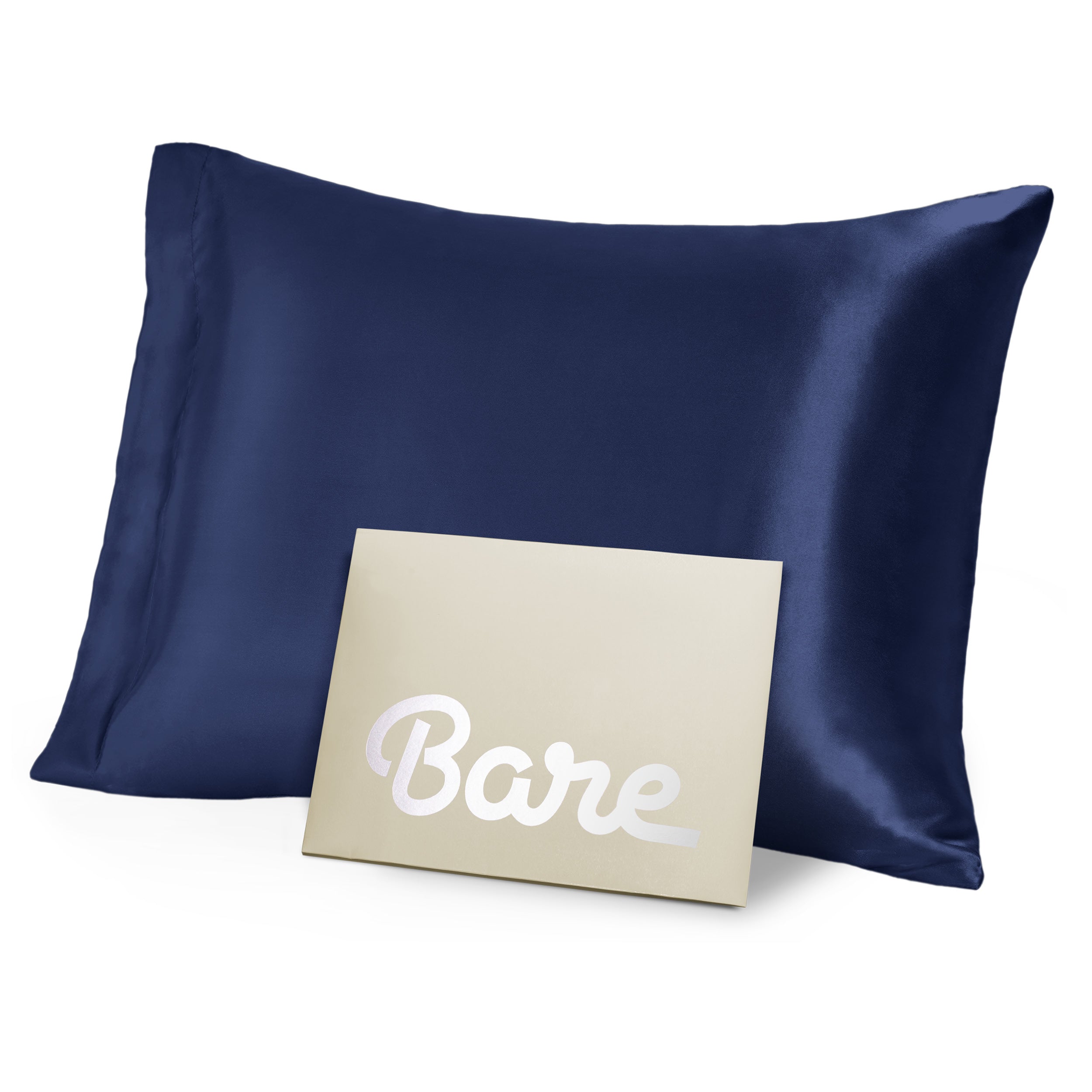 A blue mulberry silk pillowcase on a pillow