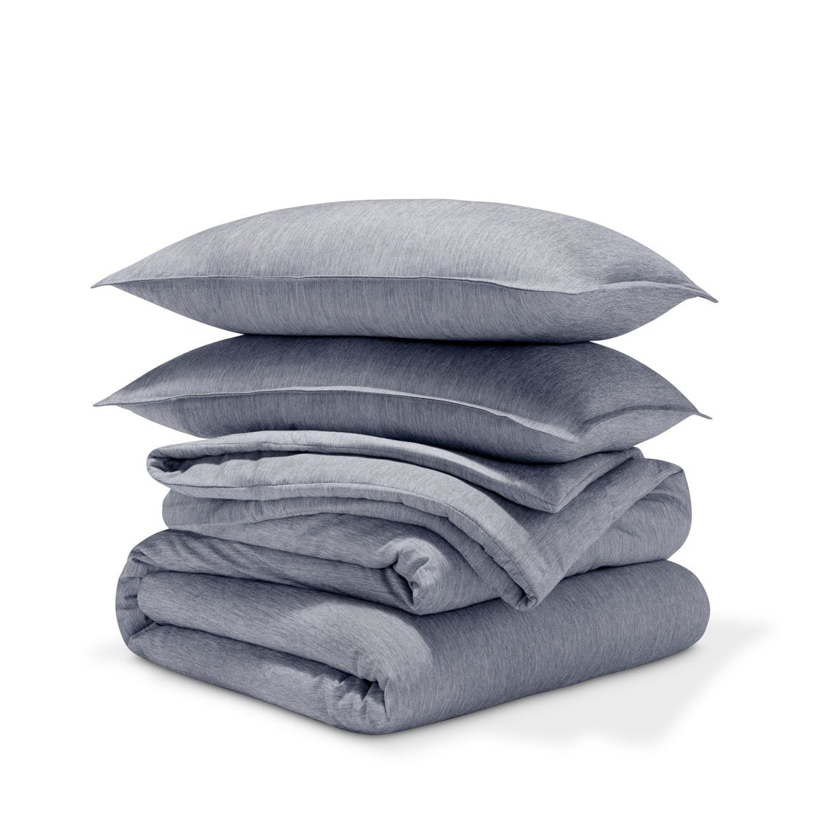 Comforter set stacked on a white background
