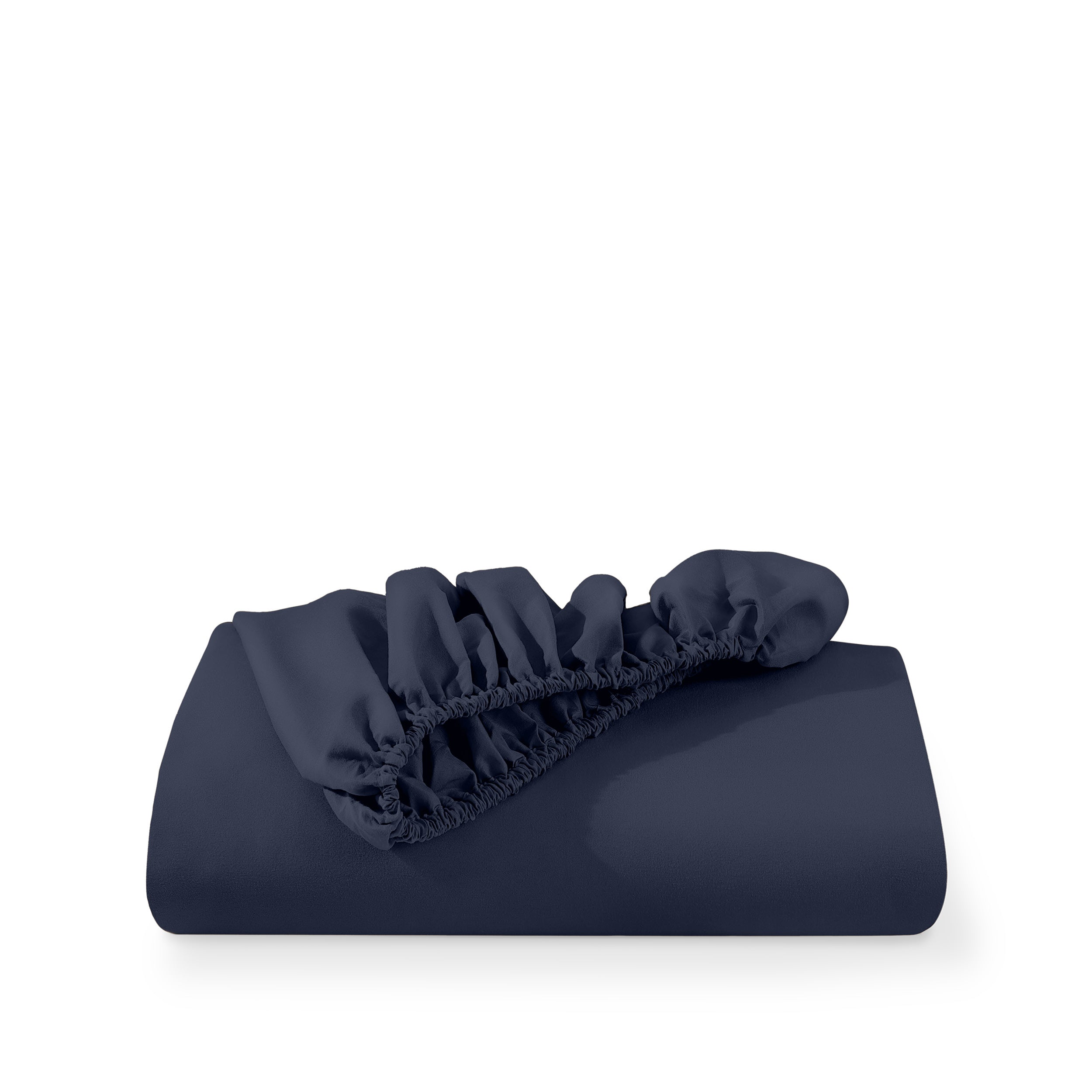 A deep pocket fitted sheet folded on a white background