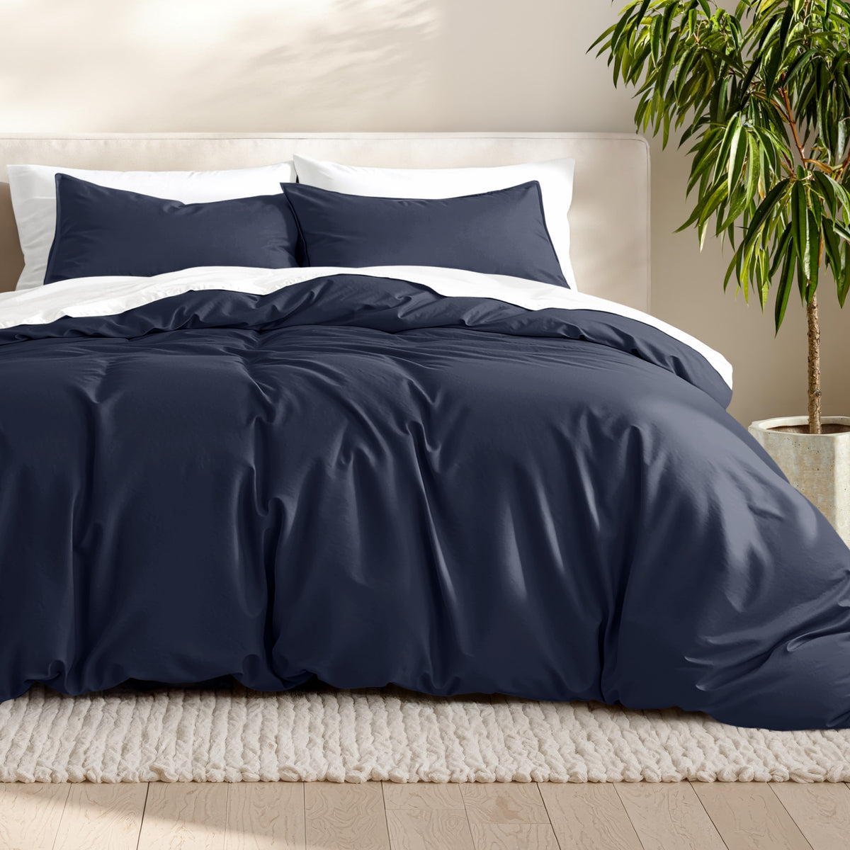 Microfiber bedding set on a bed with a neutral background