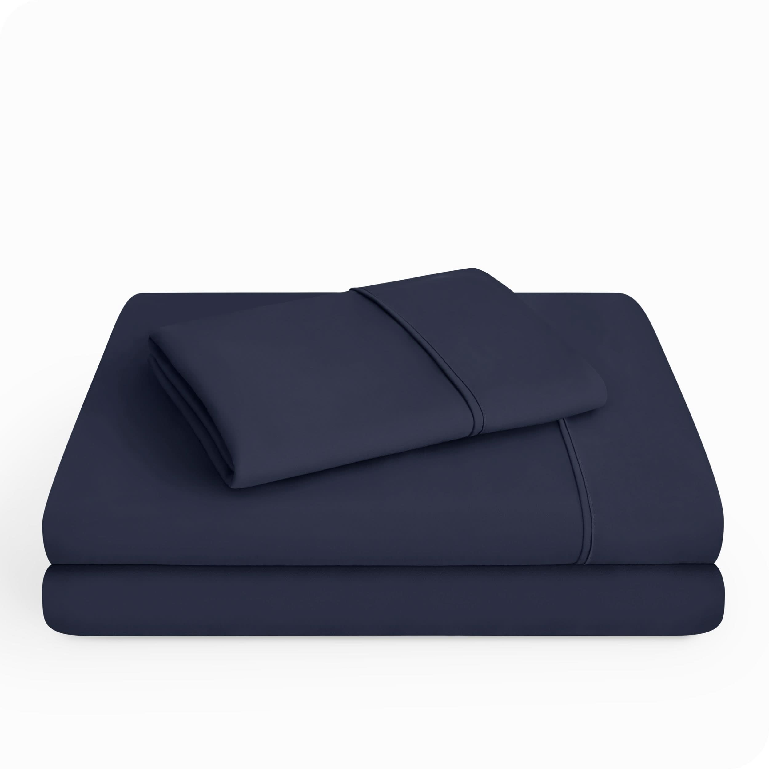 Microfiber sheet set folded and stacked neatly.