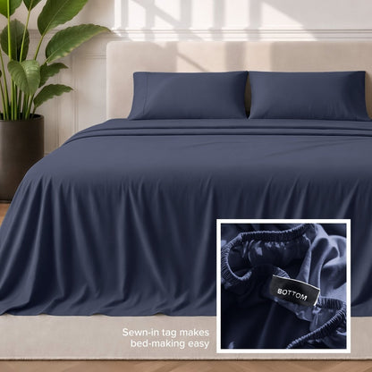 Sewn-in tag makes bed-making easy