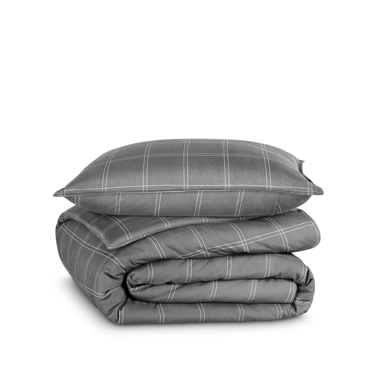 Comforter set stacked on a white background