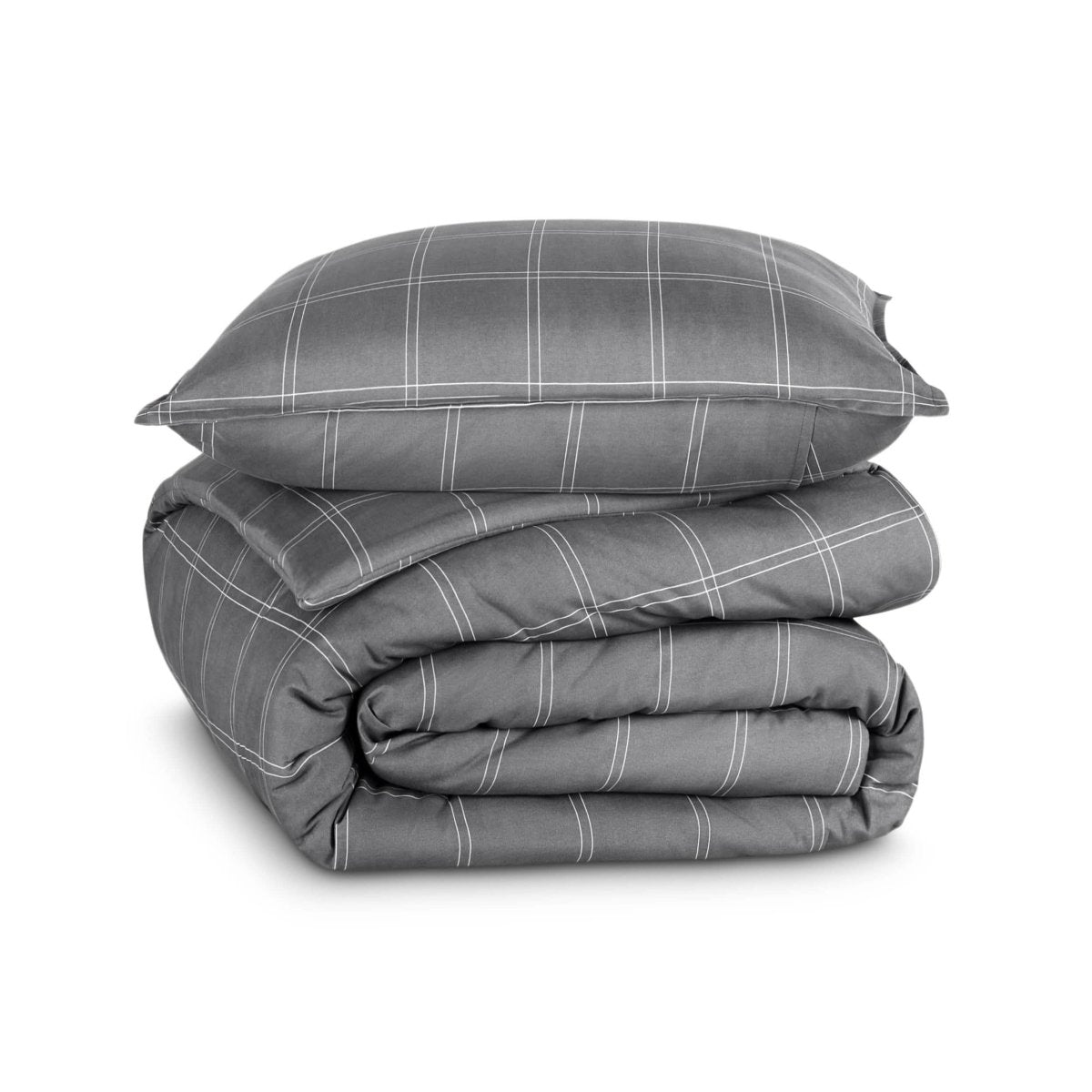 A comforter set folded and stacked