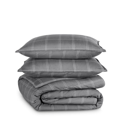 Comforter set stacked on a white background