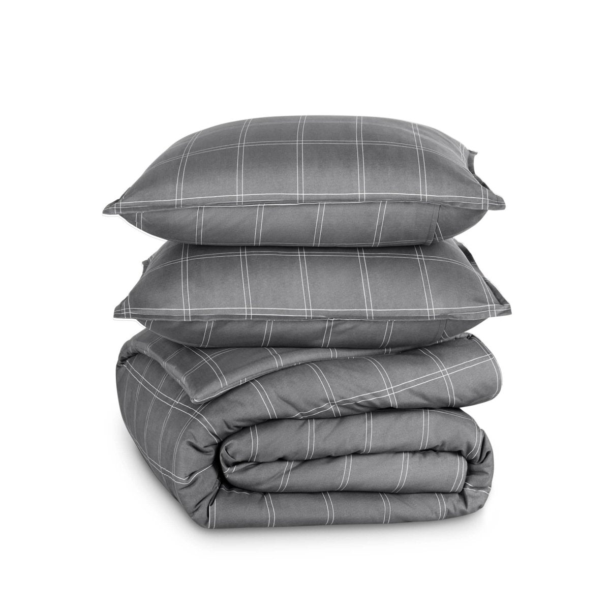 A comforter set folded and stacked