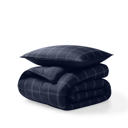 Comforter set stacked on a white background
