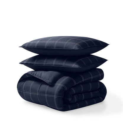 Comforter set stacked on a white background