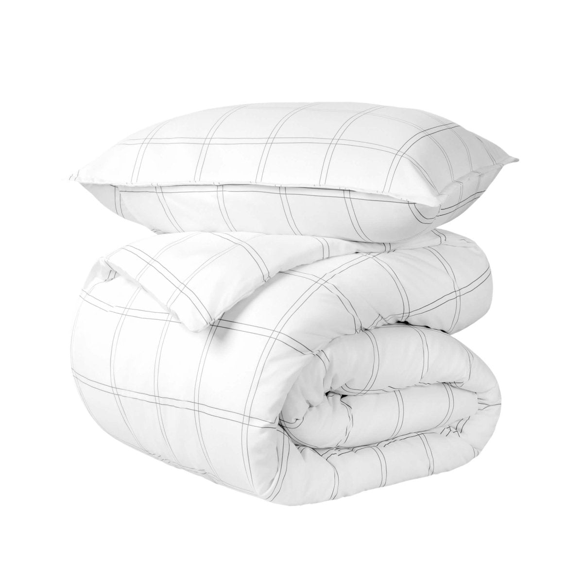 A comforter set folded and stacked