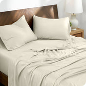 TENCEL™ Lyocell sheets on a bed. The flat sheet is folded over itself slightly.