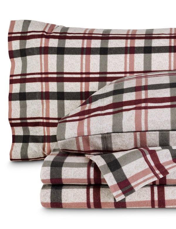 Flannel print sheets folded and stacked