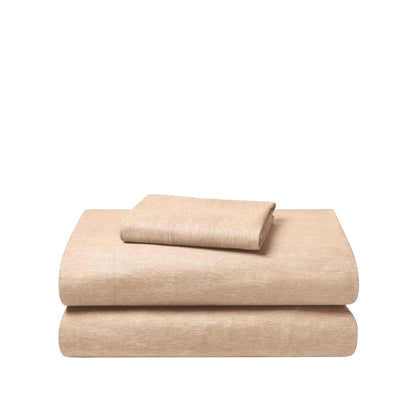 Set of flannel bed sheets on a white background