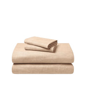 Set of flannel bed sheets on a white background