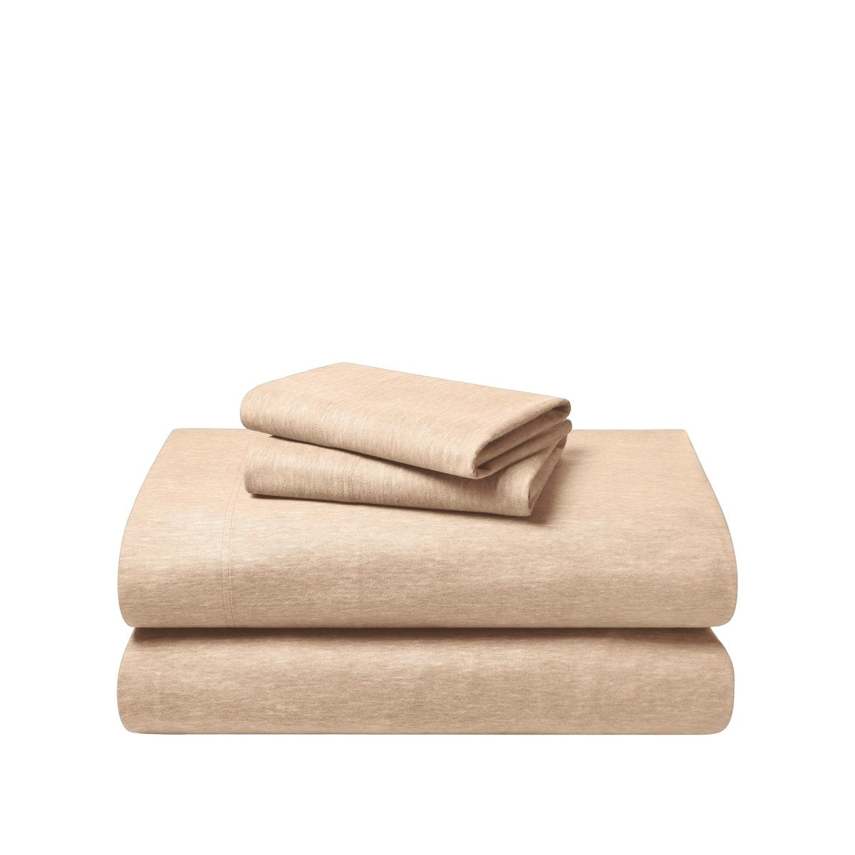 Set of flannel bed sheets on a white background