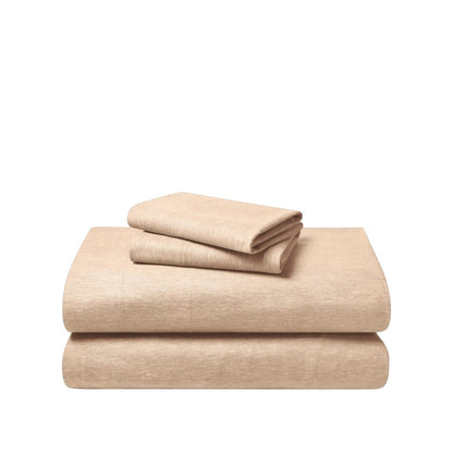Set of flannel bed sheets on a white background