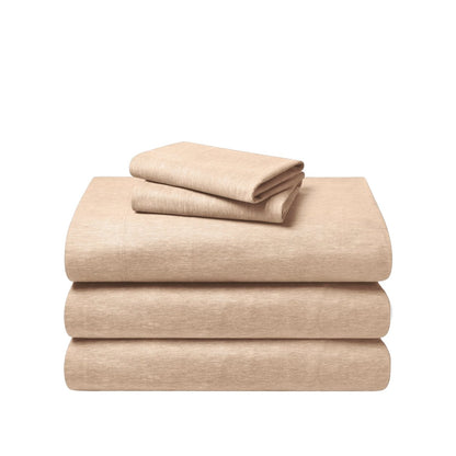 Set of flannel bed sheets on a white background