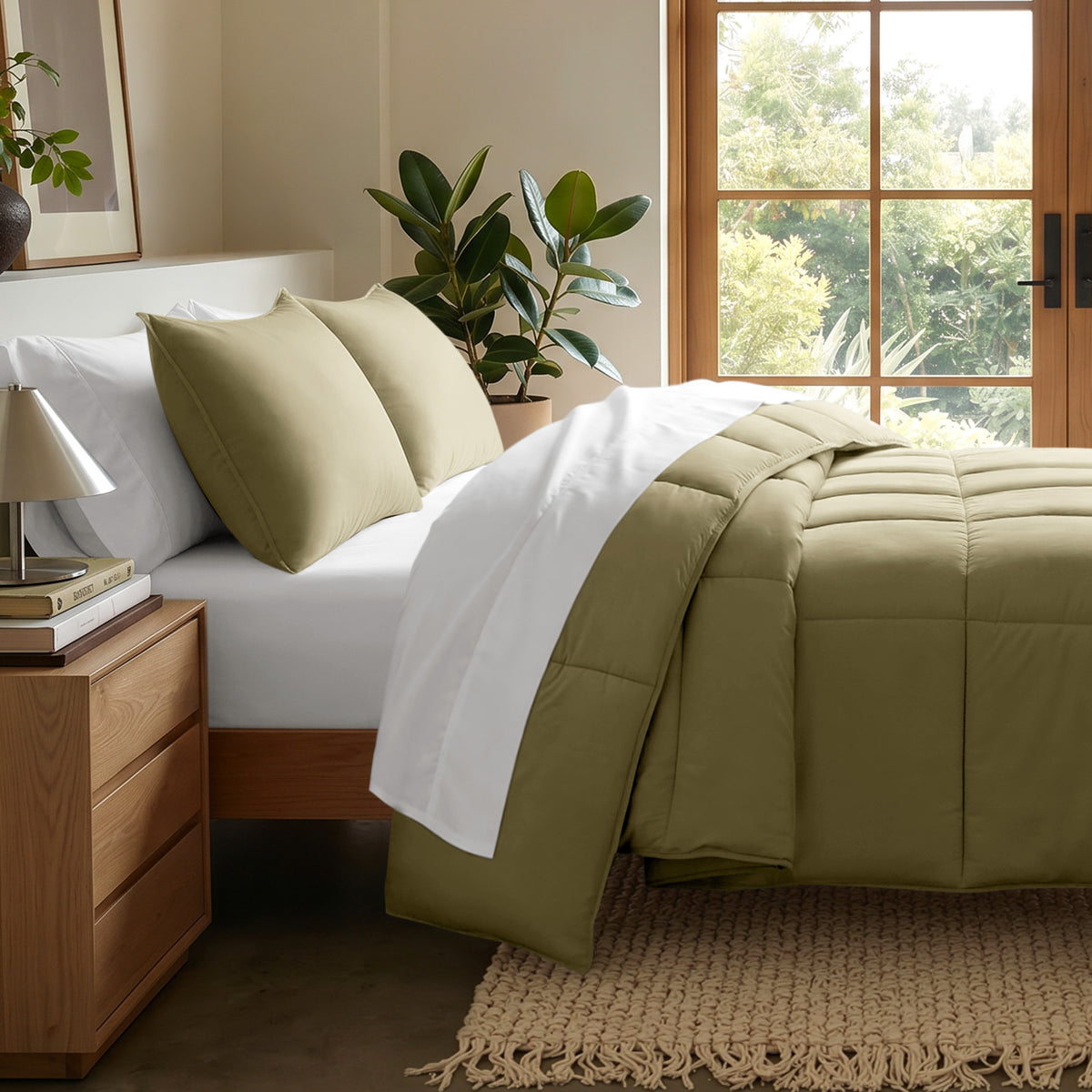 Microfiber comforter set on a bed
