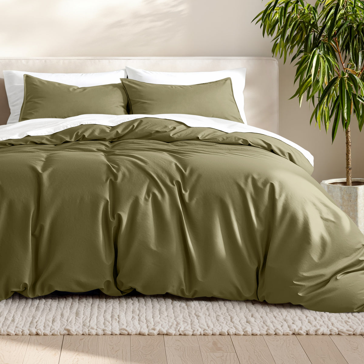 Microfiber bedding set on a bed with a neutral background