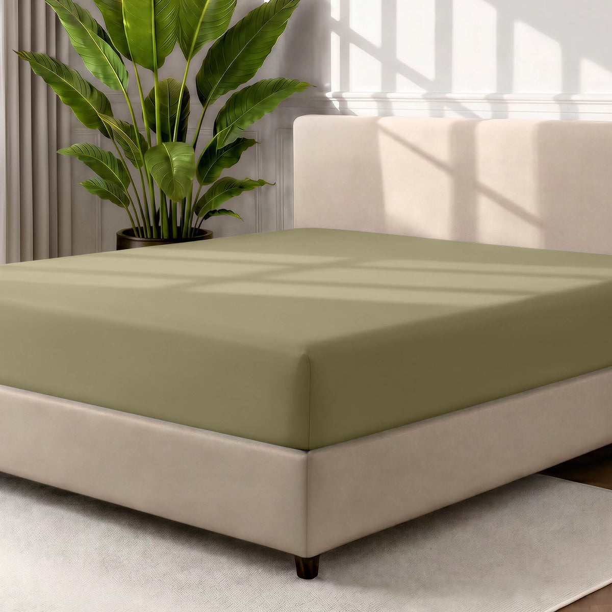 Close-up of fitted sheet with all around elastic