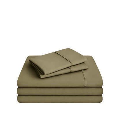 Microfiber sheet set folded and stacked